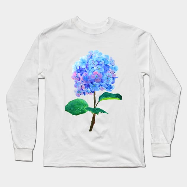 blue purple hydrangea watercolor painting Long Sleeve T-Shirt by colorandcolor